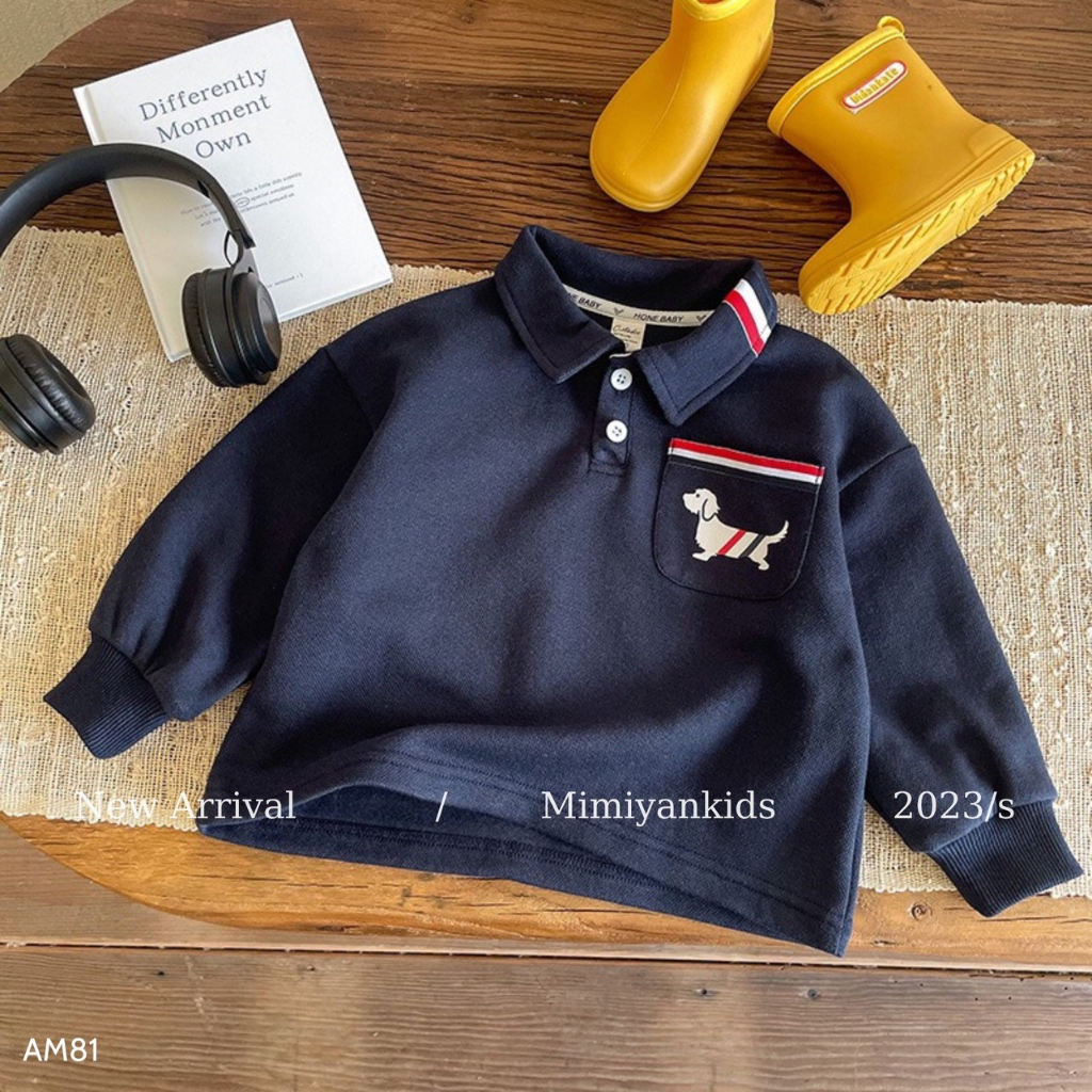 Áo polo dài tay cho bé trai , áo dài tay thu đông cho trẻ em MIMIYAN KIDS 11kg đến 34kg