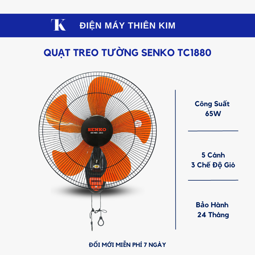 Quạt treo tường Senko TC1880 65W - Bảo Hành 24 Tháng Toàn Quốc