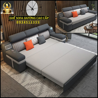 Ghế sofa giường cao cấp phòng khách. Giường sofa có loa nghe nhạc và ngăn để đồ tiện ích. Nệm cao su êm ái.