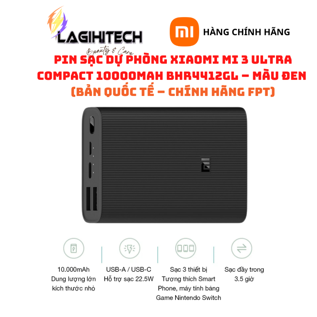 Pin Sạc Dự Phòng Xiaomi Mi 3 Ultra Compact / Power Bank 22.5W - 33W / Redmi 18W / Mi 50W , Bản Quốc Tế - Chính Hãng FPT