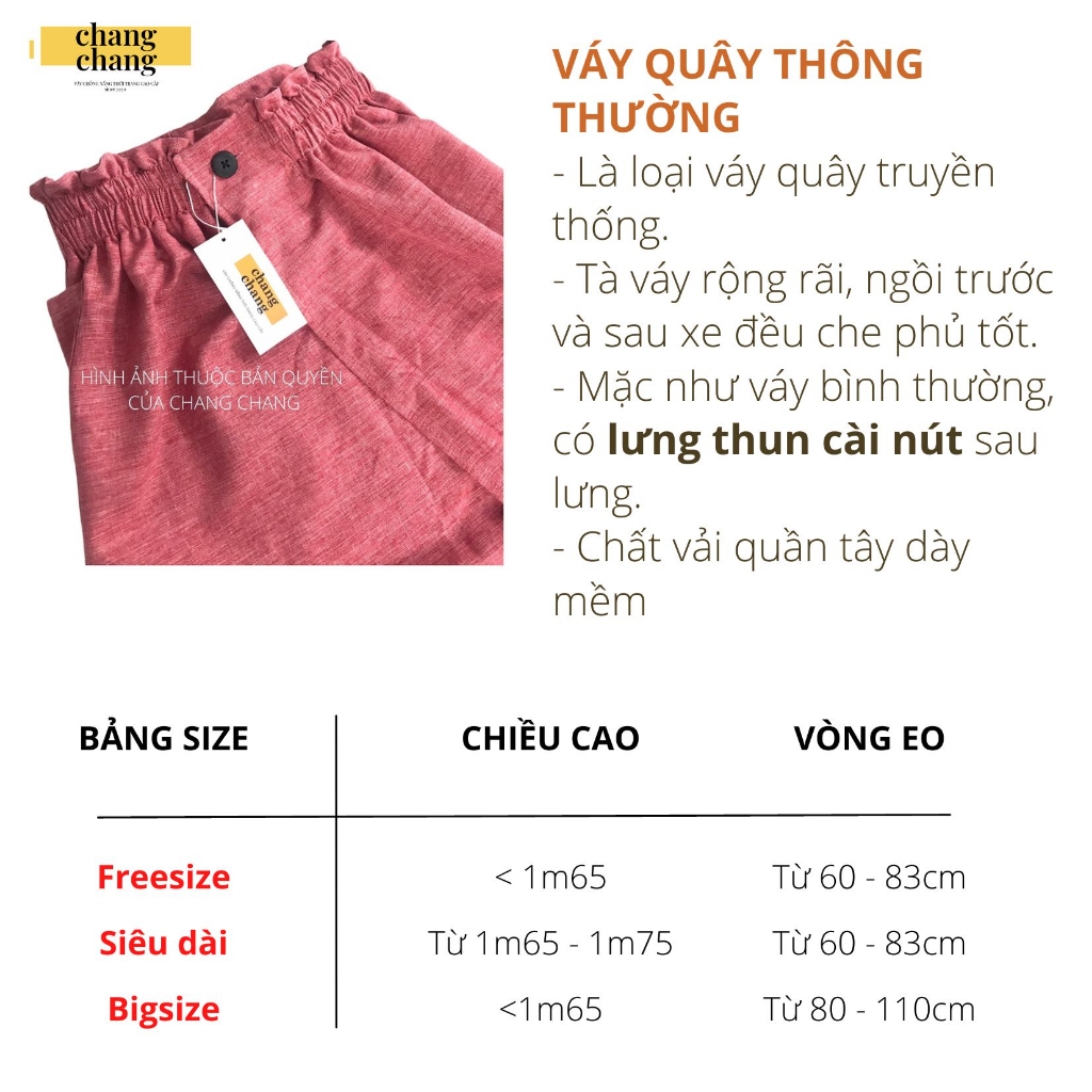 Váy Chống Nắng Cao Cấp Lưng Thun Cài Nút Cột Nơ Xinh Trẻ Trung | Chang Chang