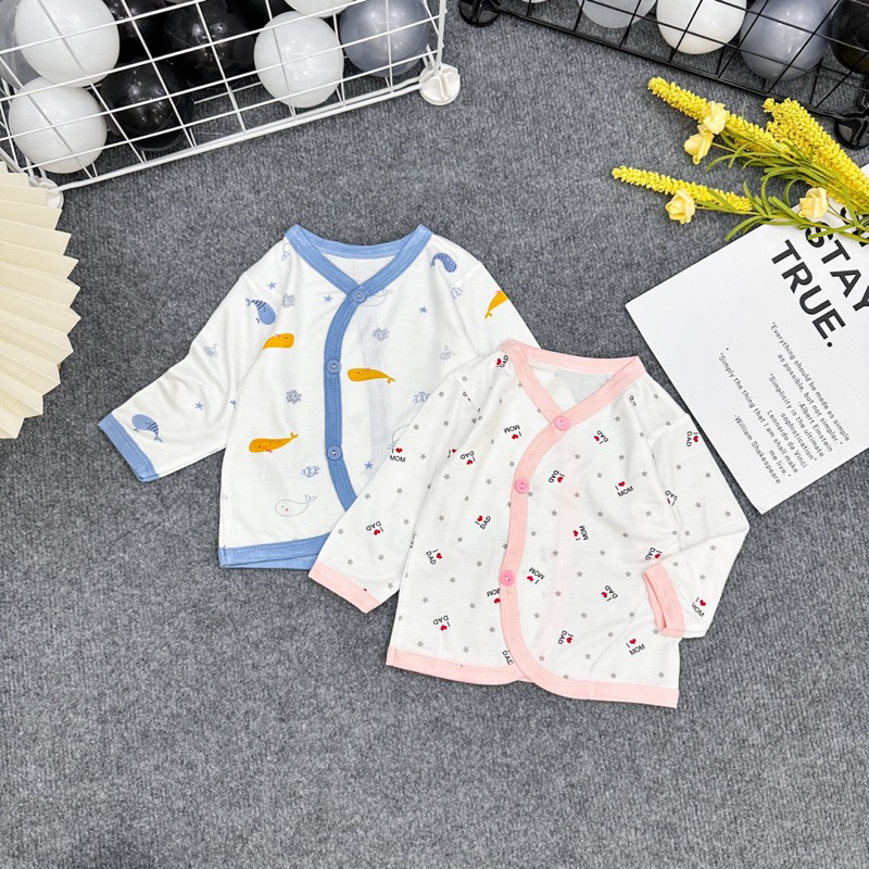 Com bo 5 Áo Sơ Sinh Dài Tay viền màu  Thun Lạnh Mềm Mại Cho Bé