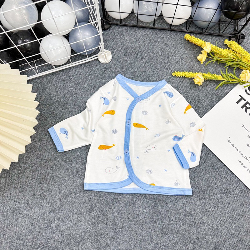 Com bo 5 Áo Sơ Sinh Dài Tay viền màu  Thun Lạnh Mềm Mại Cho Bé