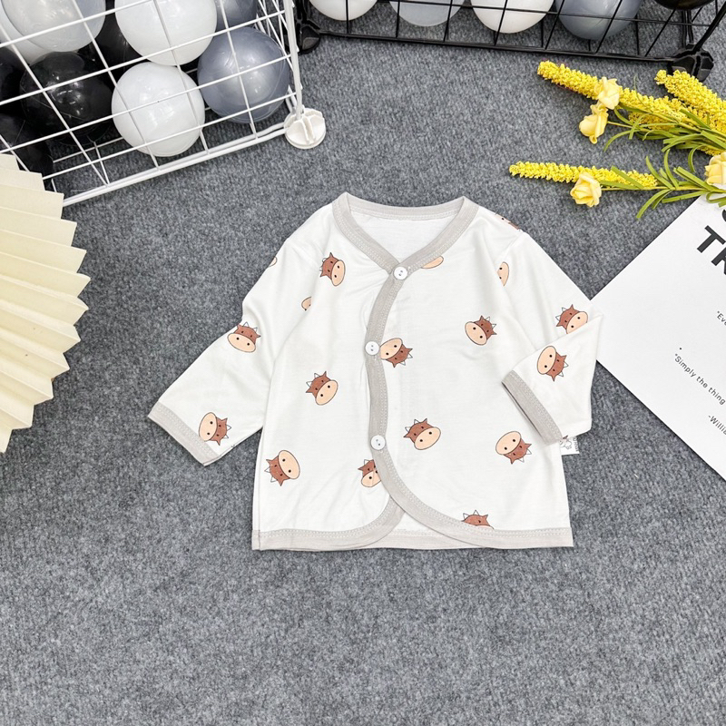 Com bo 5 Áo Sơ Sinh Dài Tay viền màu  Thun Lạnh Mềm Mại Cho Bé