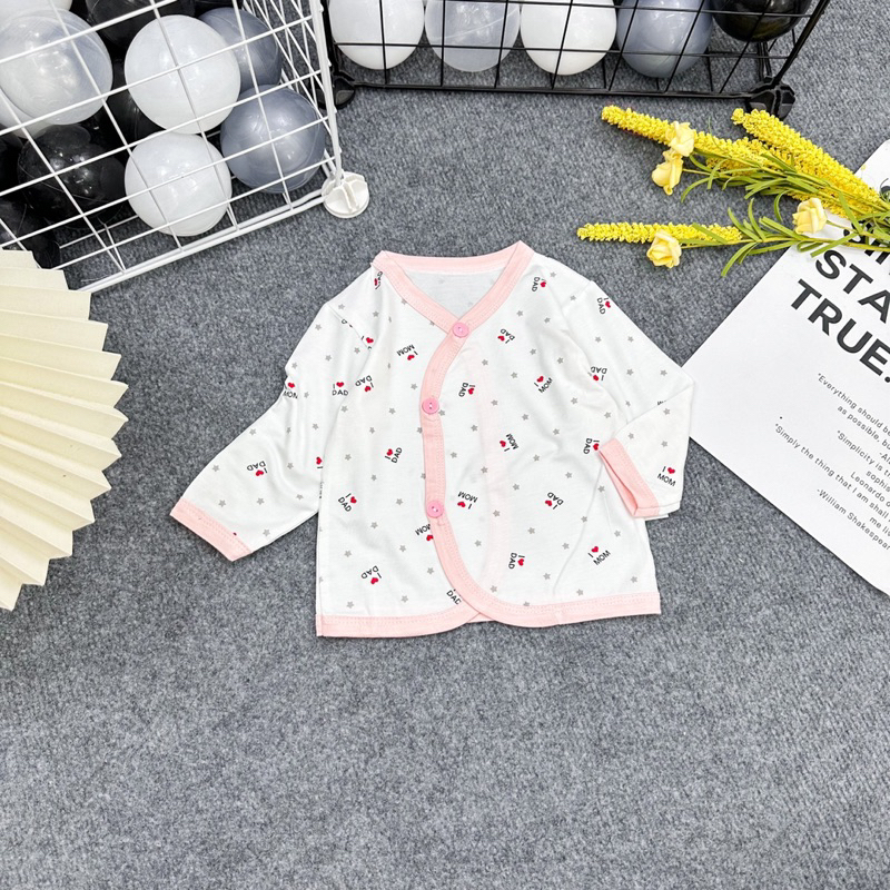 Com bo 5 Áo Sơ Sinh Dài Tay viền màu  Thun Lạnh Mềm Mại Cho Bé