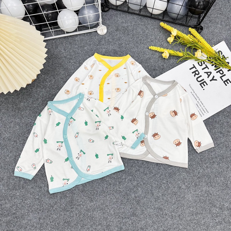 Com bo 5 Áo Sơ Sinh Dài Tay viền màu  Thun Lạnh Mềm Mại Cho Bé