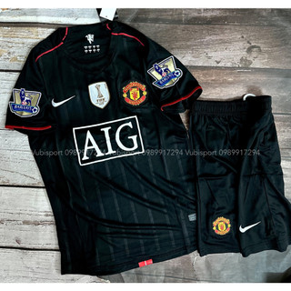 Set Bộ quần áo bóng đá vải thái mịn clb manchester united AIG 2008 màu đen