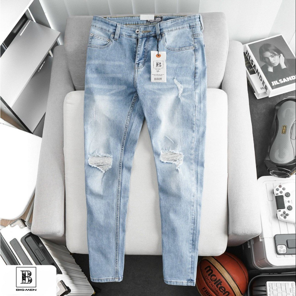 Quần jean dài rách tông xanh thời trang bigsize nam cỡ đại 130kg