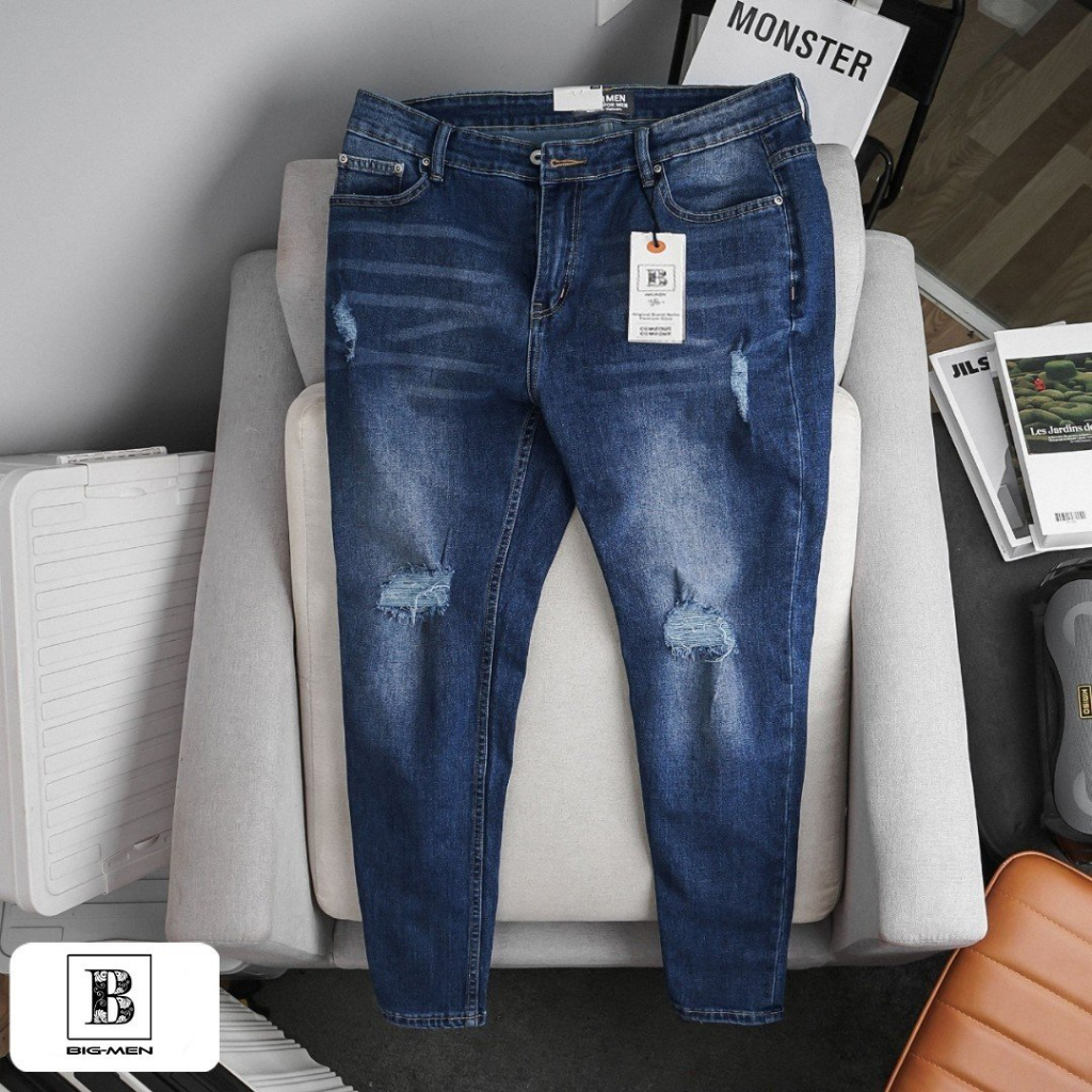 Quần jean dài rách tông xanh thời trang bigsize nam cỡ đại 130kg