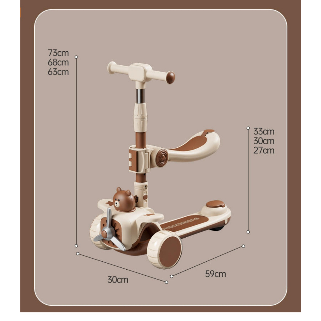 Xe Scooter hình Gấu đa năng 888 có đèn và nhạc cho bé từ 2 tuổi