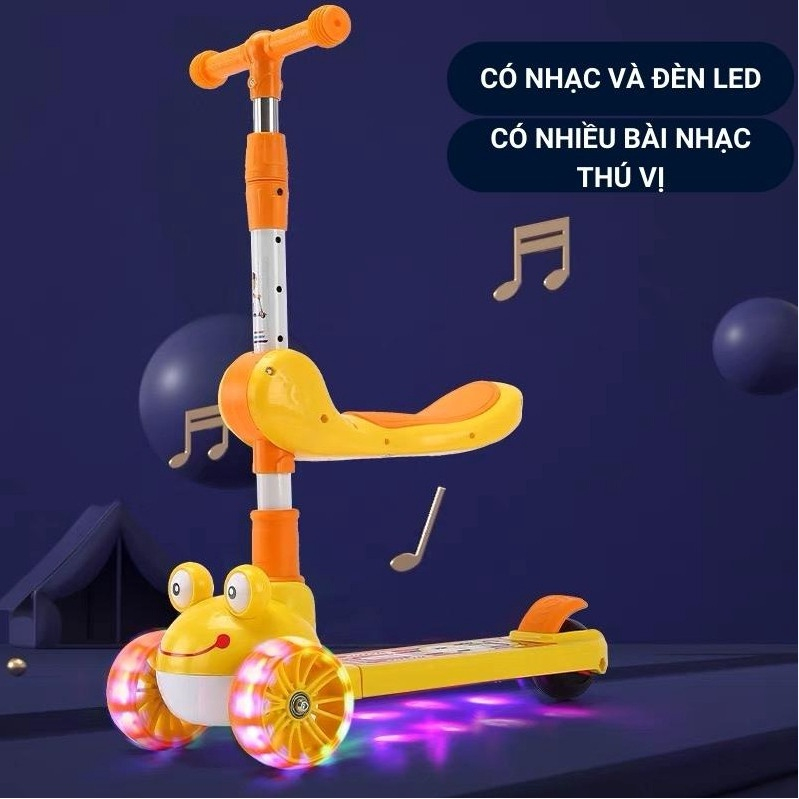 Xe trượt Scooter đa năng mẫu mới hình Ếch cao cấp trang bị nhạc và đèn