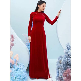 Áo dài nhung truyền thống, áo dài truyền thống chất liệu nhung may sẵn giá rẻ