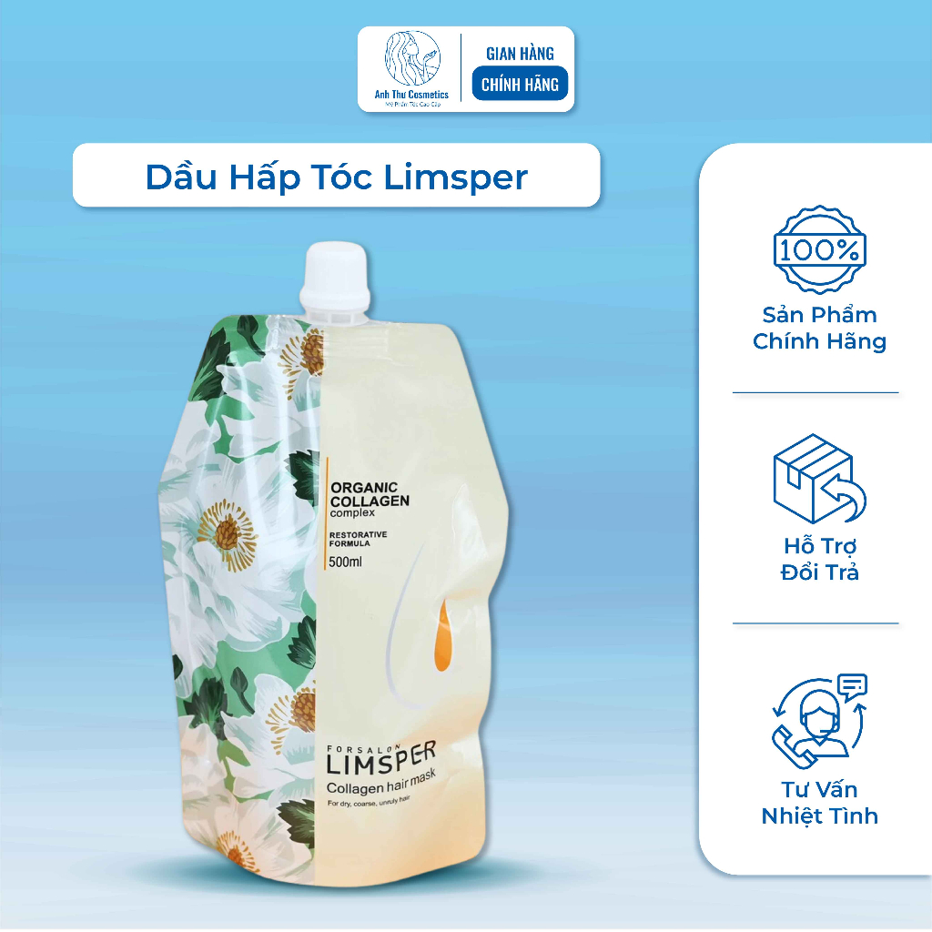 Kem Ủ, Dầu Hấp Tóc LIMSPER Collagen Dưỡng Ẩm Mềm Mượt Cho Tóc Khô Xơ 500ml - Anh Thư Cosmetics