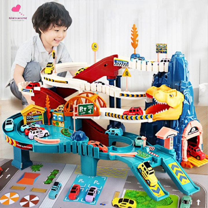 Đường Đua Ô Tô Khủng Long Chạy Tự Động Kết Hợp Nhạc Và Đèn Cho Bé