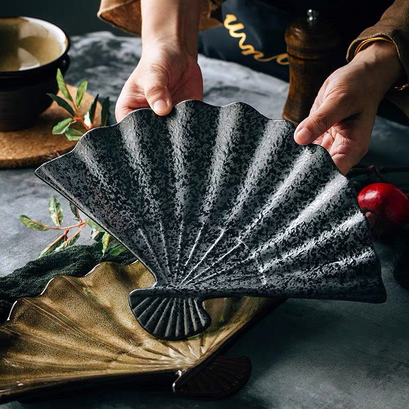 Đĩa sứ hình quạt, bát đĩa decor
