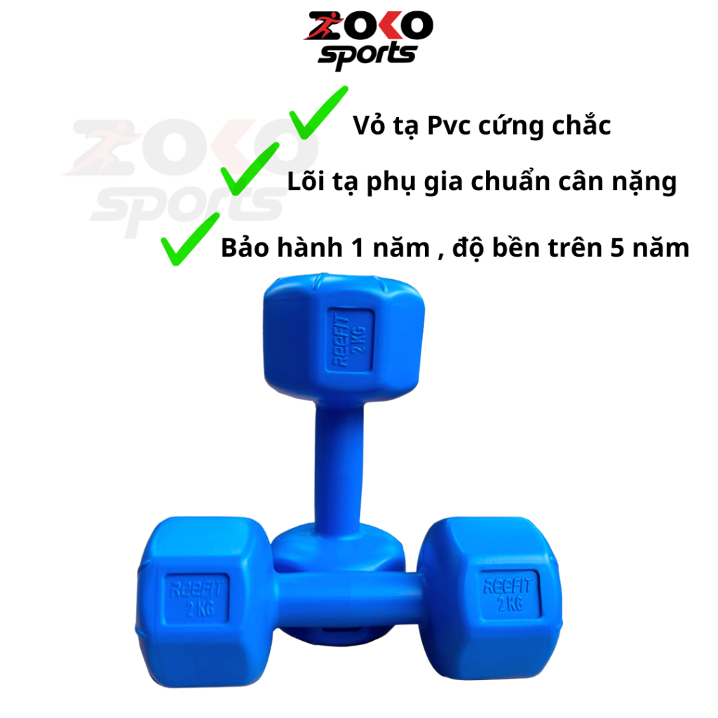 Tạ tay nhựa cao cấp 2kg LOẠI 1 siêu bền giá rẻ , tạ nhựa 2kg đã nhồi , có lõi thép bên trong chống gãy tạ - ZOKO SPORT