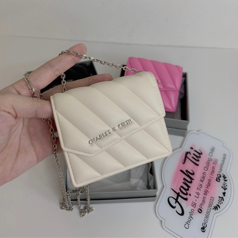 Ví Ck mini vân chéo kèm dây xích FULLBOX