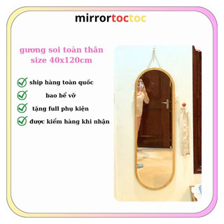  Gương gỗ toàn thân, Gương oval viền gỗ treo tường dây thừng tặng kệ gỗ trang trí deocr mirrortoctoc
