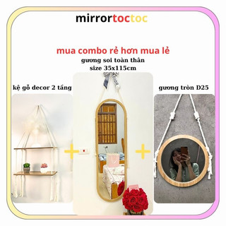MUA 1 TẶNG 2 Gương toàn thân treo tường,viền gỗ trang trí phòng,trang điểm decor tặng dây thừng treo kích thước 35x115cm