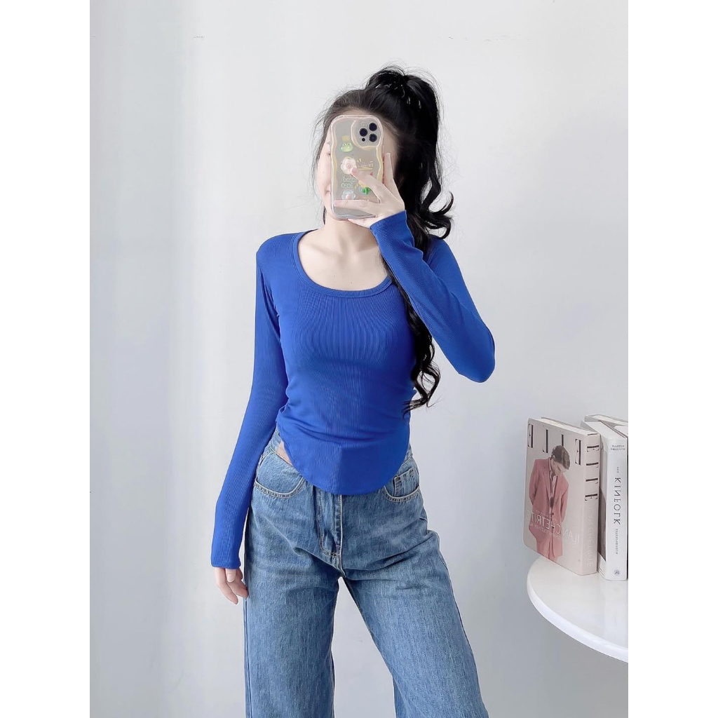 Áo thun ôm bigsize áo thun nữ tay dài vạt bầu trơn vải tăm lụa qc Quảng Châu mềm mát Thông thường