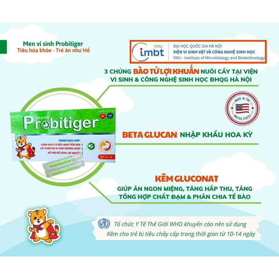 Men vi sinh Probitiger - giảm táo bón, tiêu chảy, biếng ăn và giúp tăng miễn dịch ở bé - Hộp 20 ống 10 ml - NT Bình An