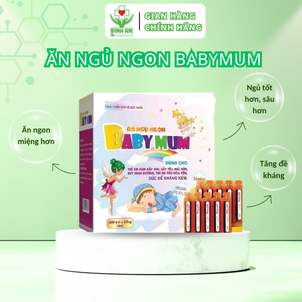 Siro ăn ngon ngủ tốt Baby Mum - Giúp bé giảm biếng ăn, ăn ngon, tăng đề kháng - Hộp 20 ống 10ml