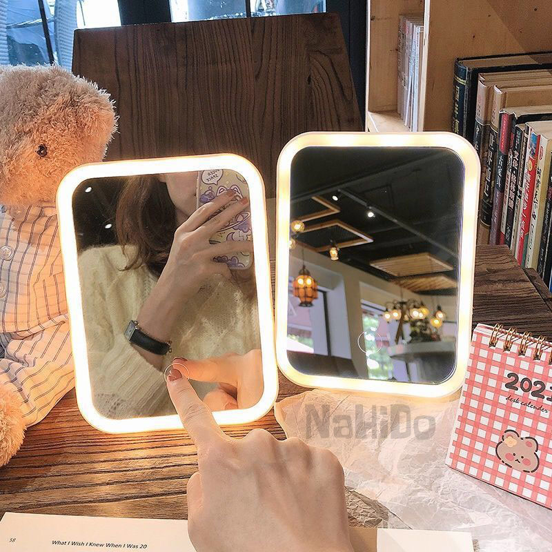 Gương Để Bàn Trang Điểm, Gương Trang Điểm Đèn Led, Gương Tròn Cảm Ứng 3 Chế Độ Ánh Sáng