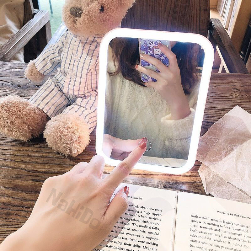 Gương Để Bàn Trang Điểm, Gương Trang Điểm Đèn Led, Gương Tròn Cảm Ứng 3 Chế Độ Ánh Sáng