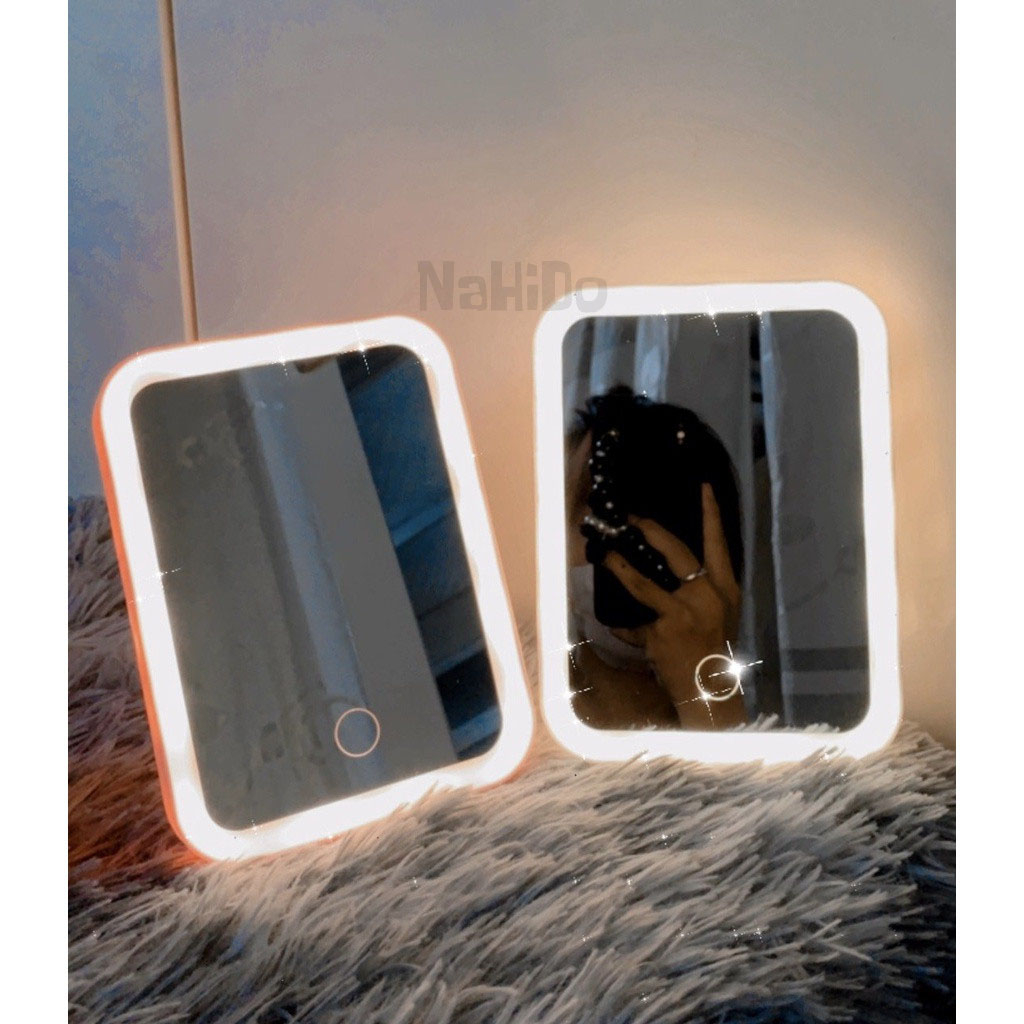 Gương Để Bàn Trang Điểm, Gương Trang Điểm Đèn Led, Gương Tròn Cảm Ứng 3 Chế Độ Ánh Sáng