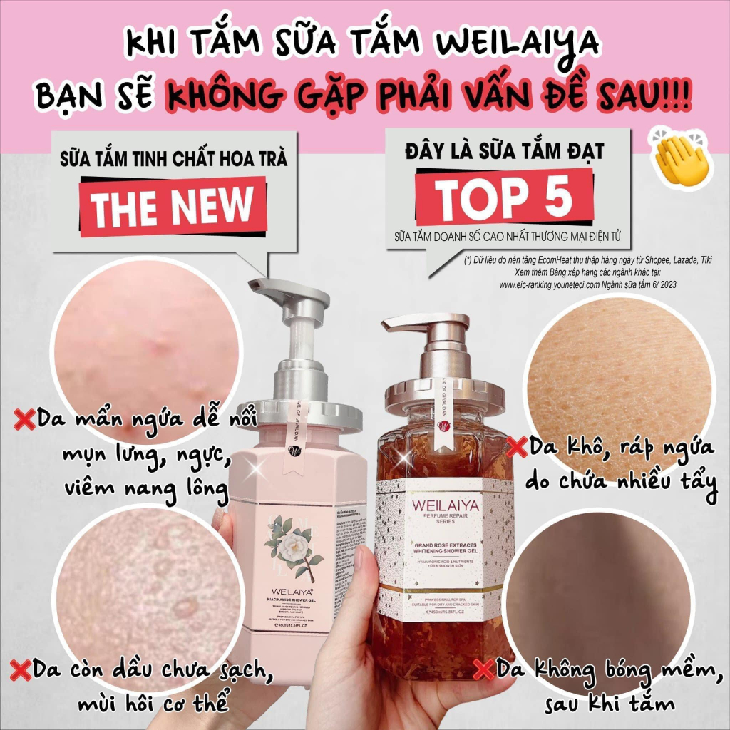 Sữa tắm Weilaiya trắng da cánh hoa hồng Damask - Hoa trà Nhật Bản 450ml