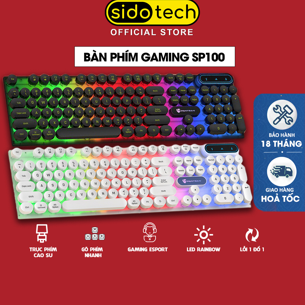 Bàn phím máy tính gaming giả cơ Sidotech SP100 nút tròn Led RGB chống nước chuyên chơi game, làm việc văn phòng