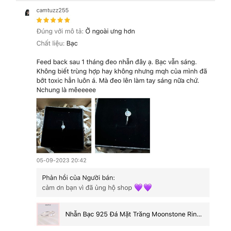 Nhẫn Nữ Bạc 925 Đá Mặt Trăng Đơn Giản Moonstone Ring Mercie Jewelry