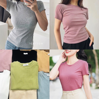 Áo thun gân tay ngắn dáng ôm vải thun gân xuất xịn- ảnh thật shop chụp