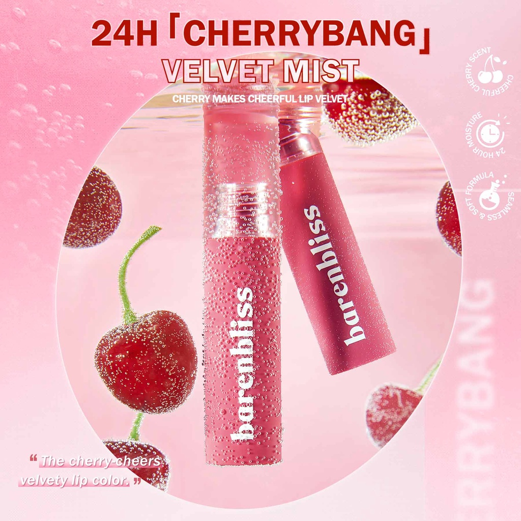 Son Kem Lì Như Nhung Cherry Hàn Quốc Barenbliss Dạng Kem Mịn Mượt Không Khô Môi Lâu Trôi Chống Nước Lip Velvet 2.5g