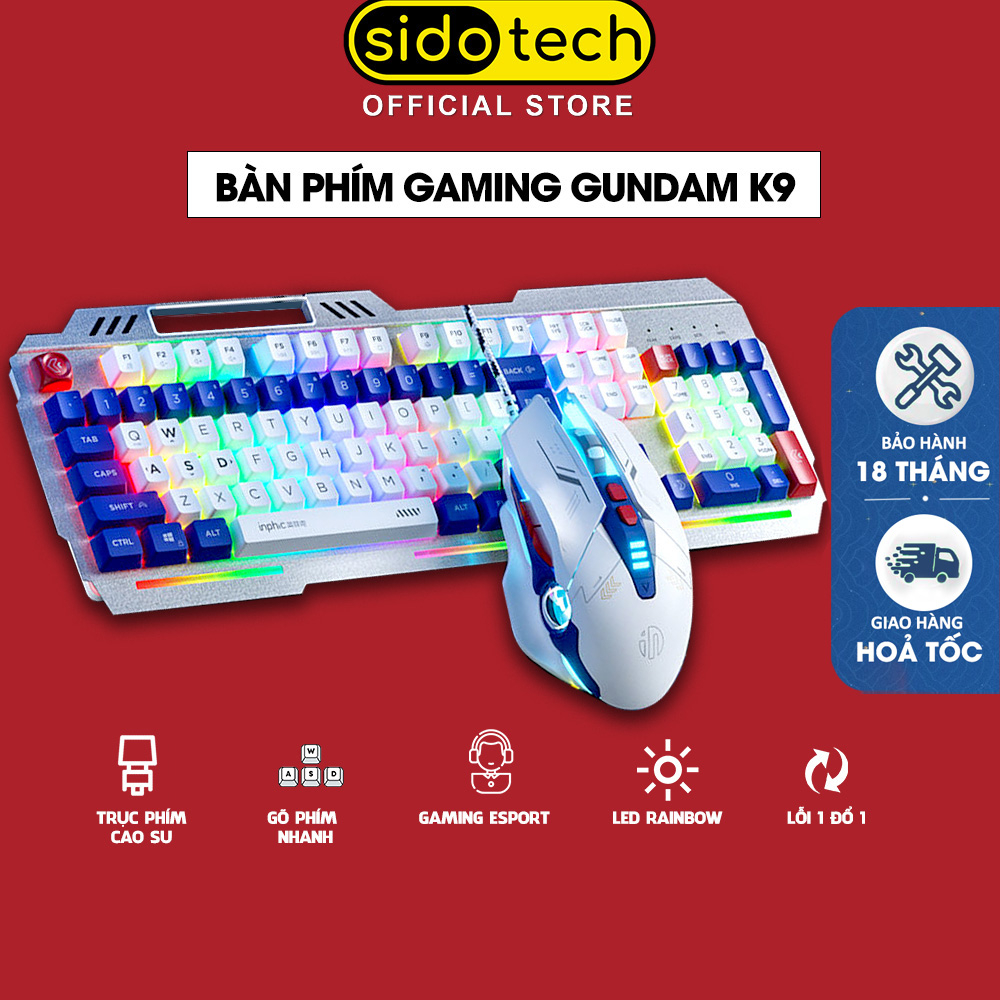 Bàn phím máy tính có dây gaming SIDOTECH K9 GUNDAM giả cơ full size 104 key led RGB chống nước combo chuột cho PC laptop