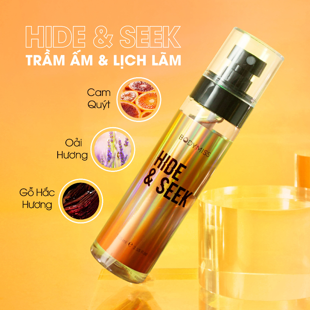 Bodymist xịt thơm toàn thân Hide n Seek hương nước hoa, 3 tầng hương riêng biệt, đi chơi, đi tiệc  BODYMISS 105ml