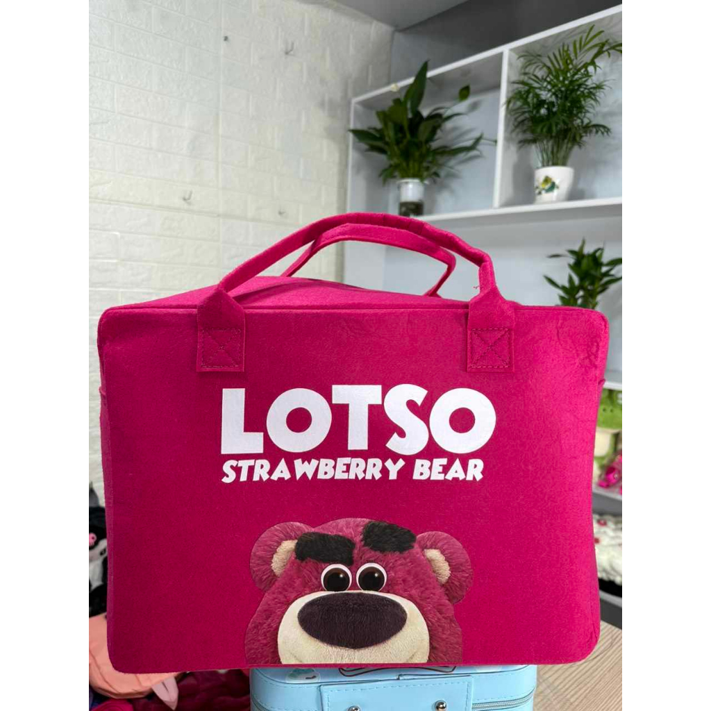 Túi nỉ gấu dâu siêu đáng yêu size lớn, túi xách tote họa tiết hoạt hình dễ thương cho bé và mẹ bỉm sữa