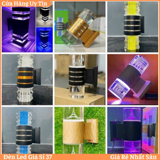 Đèn tường ngoài trời, đèn trụ pha lê hắt 2 đầu 3 chế độ màu, 7 màu (tự đổi màu) phi 90