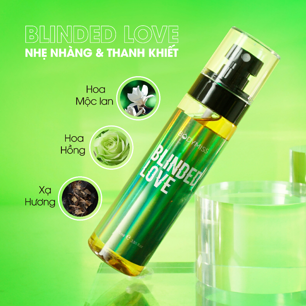 Bodymist xịt thơm toàn thân Blinded Love hương nước hoa, 3 tầng hương riêng biệt, mát mẻ, tươi mới BODYMISS 105ml