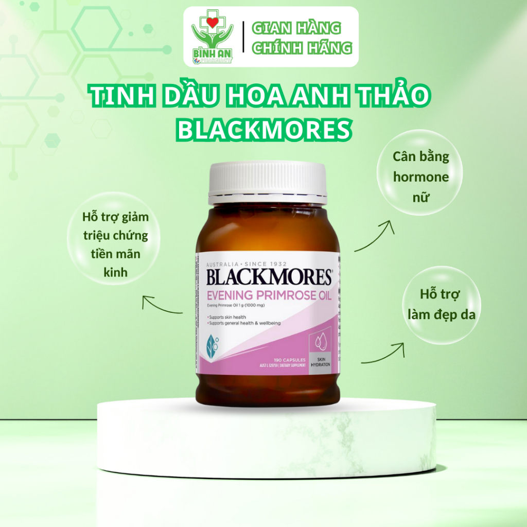 Tinh dầu hoa anh thảo Blackmore Evening Primrose Oil 1000 giúp đẹp da, cân bằng nội tiết tố - Lọ 190 viên