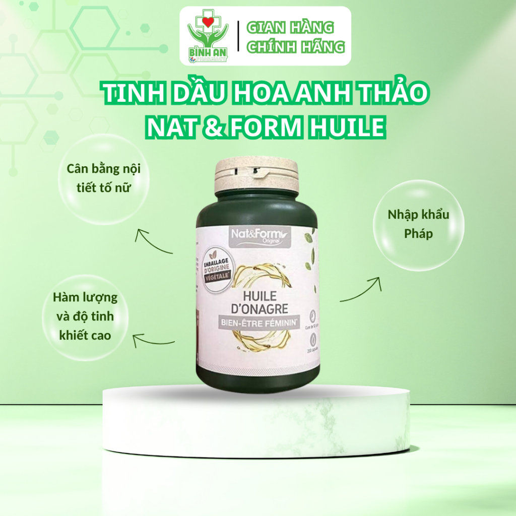Tinh dầu hoa anh thảo hữu cơ Nat & Form Huile D’Onagre (Pháp) - Cân bằng nôị tiết tố nữ - Lọ 200 viên
