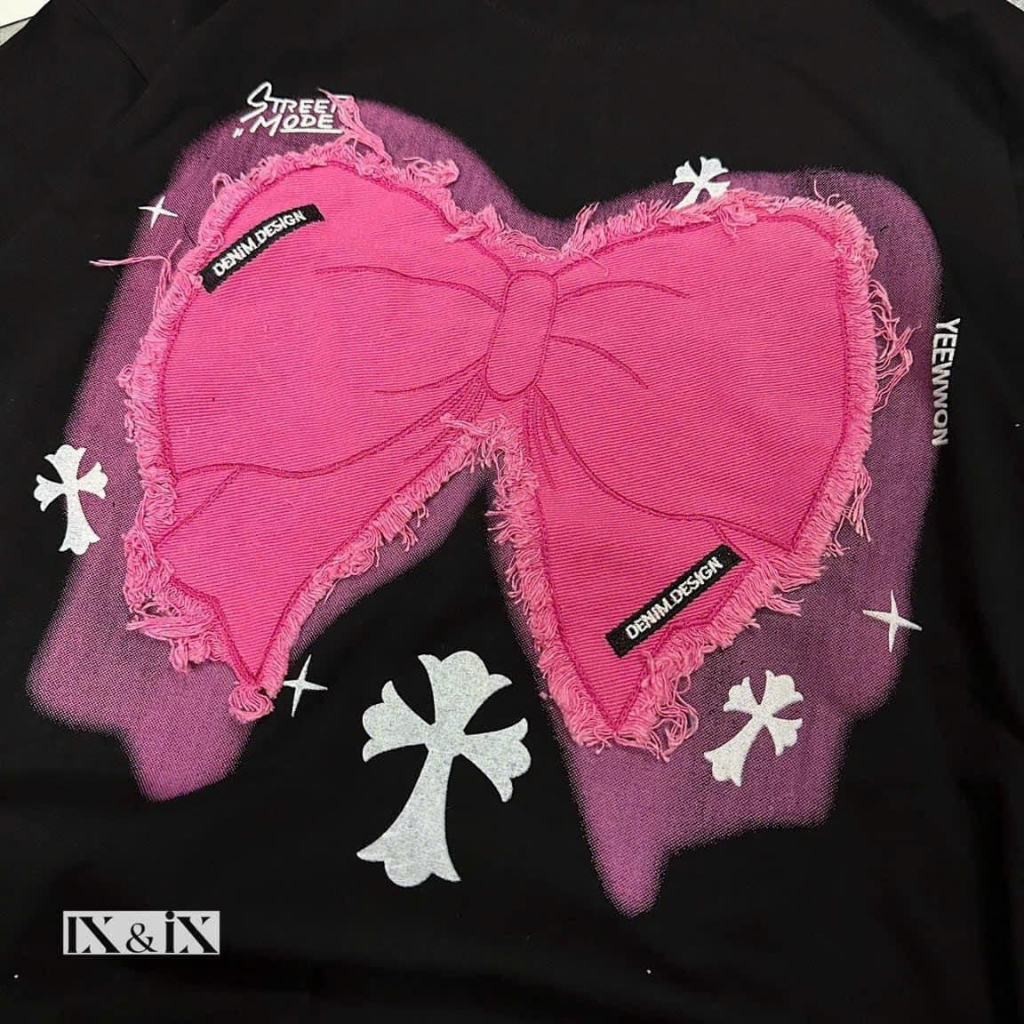 ÁO THUN NỮ BIGSIZE FORM RỘNG BIGSIZE THÊU JEAN NƠ HỒNG CHẤT COTTON KHÔ LOẠI 1 SIÊU THOÁNG MÁT VÀ THẤM HÚT MỒ HÔI