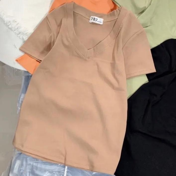 Áo thun nữ bigsize áo thun ôm Cổ chữ V chất thun tăm lạnh vải mát thoải mái