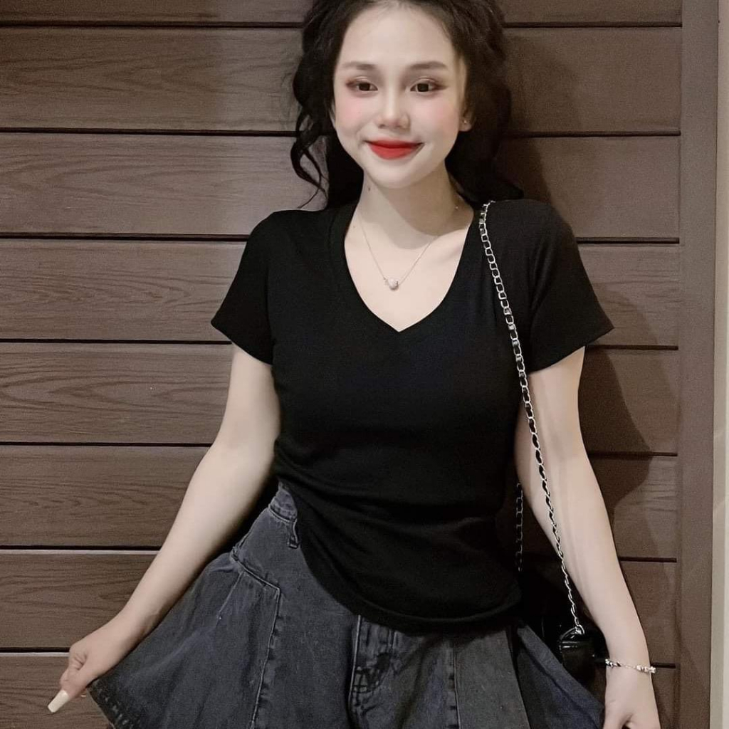 Áo thun nữ bigsize áo thun ôm Cổ chữ V chất thun tăm lạnh vải mát thoải mái