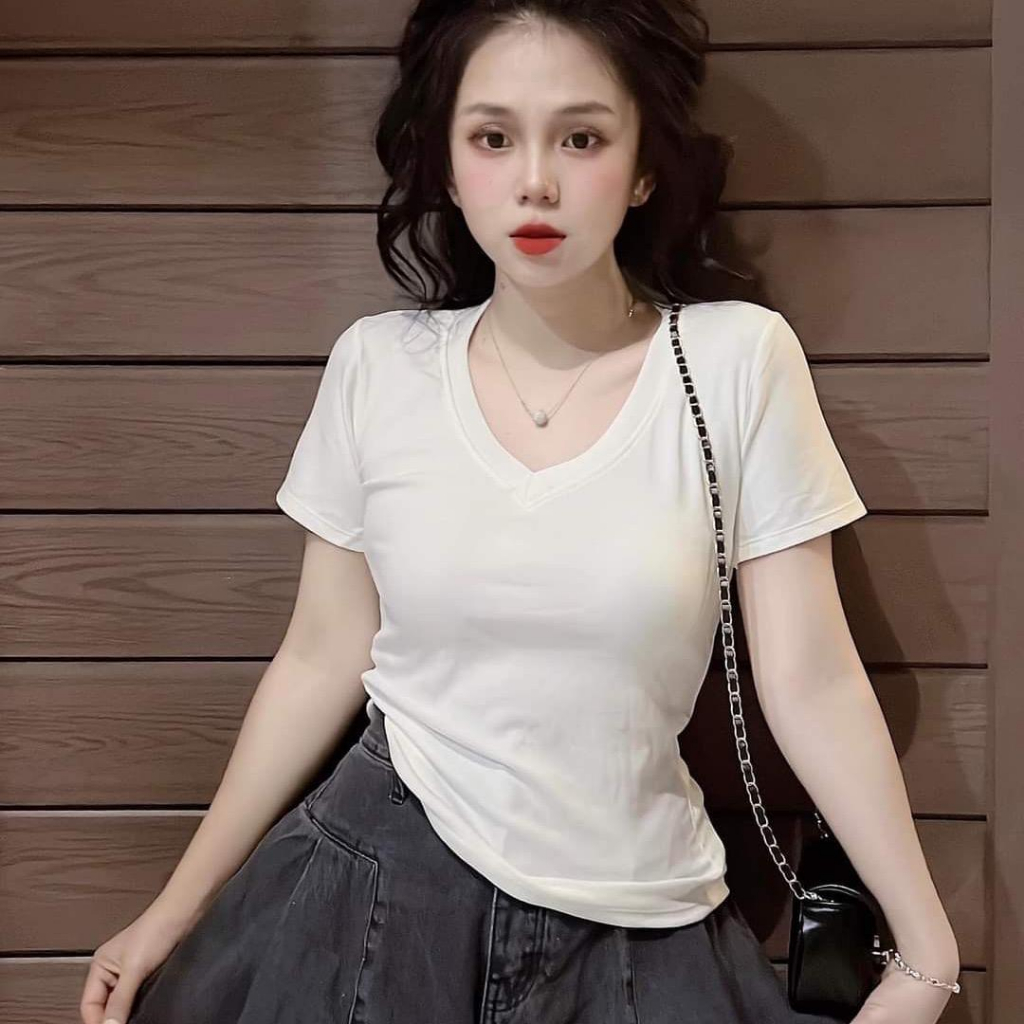 Áo thun nữ bigsize áo thun ôm Cổ chữ V chất thun tăm lạnh vải mát thoải mái