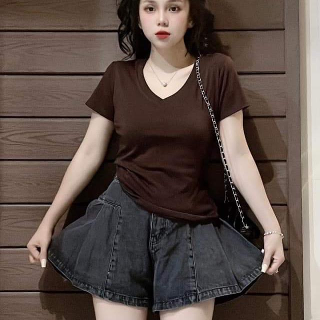 Áo thun nữ bigsize áo thun ôm Cổ chữ V chất thun tăm lạnh vải mát thoải mái