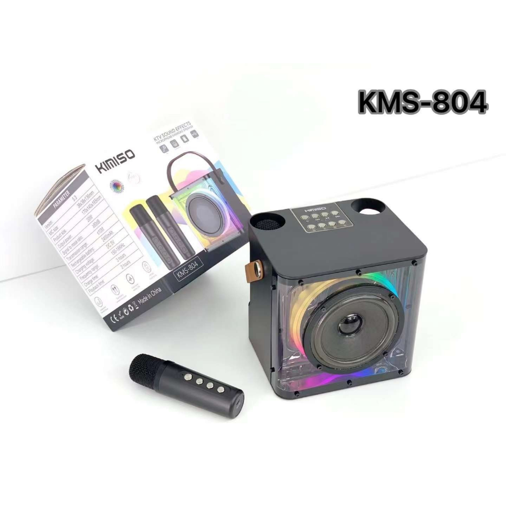 Loa Bluetooth karaoke mini KIMISO KMS-804 kèm 2 micro không dây xách tay công suất lớn, âm thanh sống động