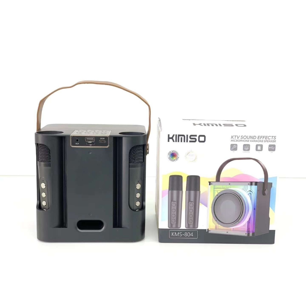 Loa Bluetooth karaoke mini KIMISO KMS-804 kèm 2 micro không dây xách tay công suất lớn, âm thanh sống động