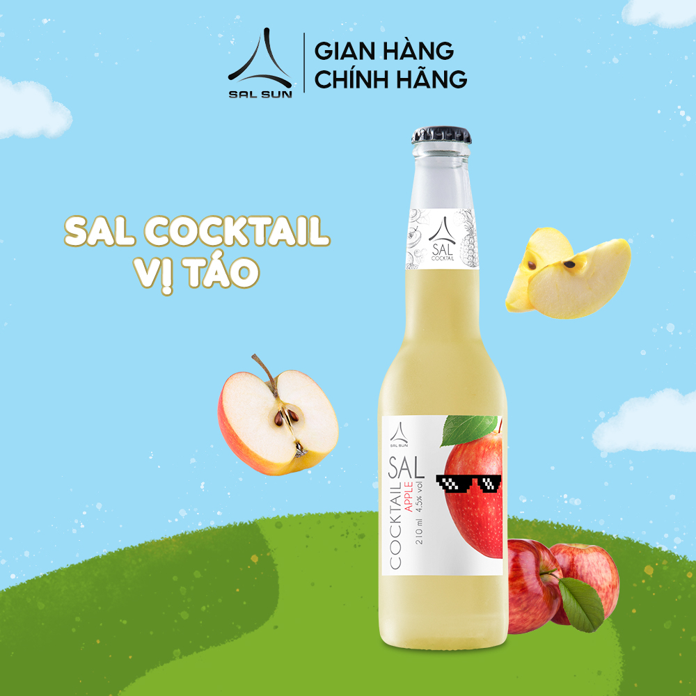 Combo 2 Thùng 6 chai SAL COCKTAIL APPLE & PINEAPPLE 4,5 độ 210ml/chai Cocktail hoa quả vị Táo & Dứa