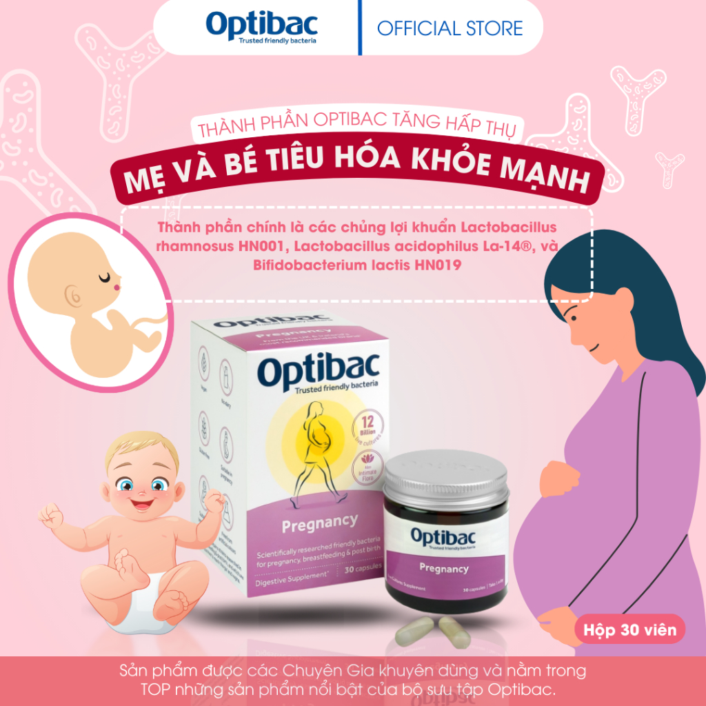 Viên men vi sinh cho mẹ bầu và sau sinh Optibac Pregnancy giúp cân bằng hệ vi sinh đường ruột, âm đạo